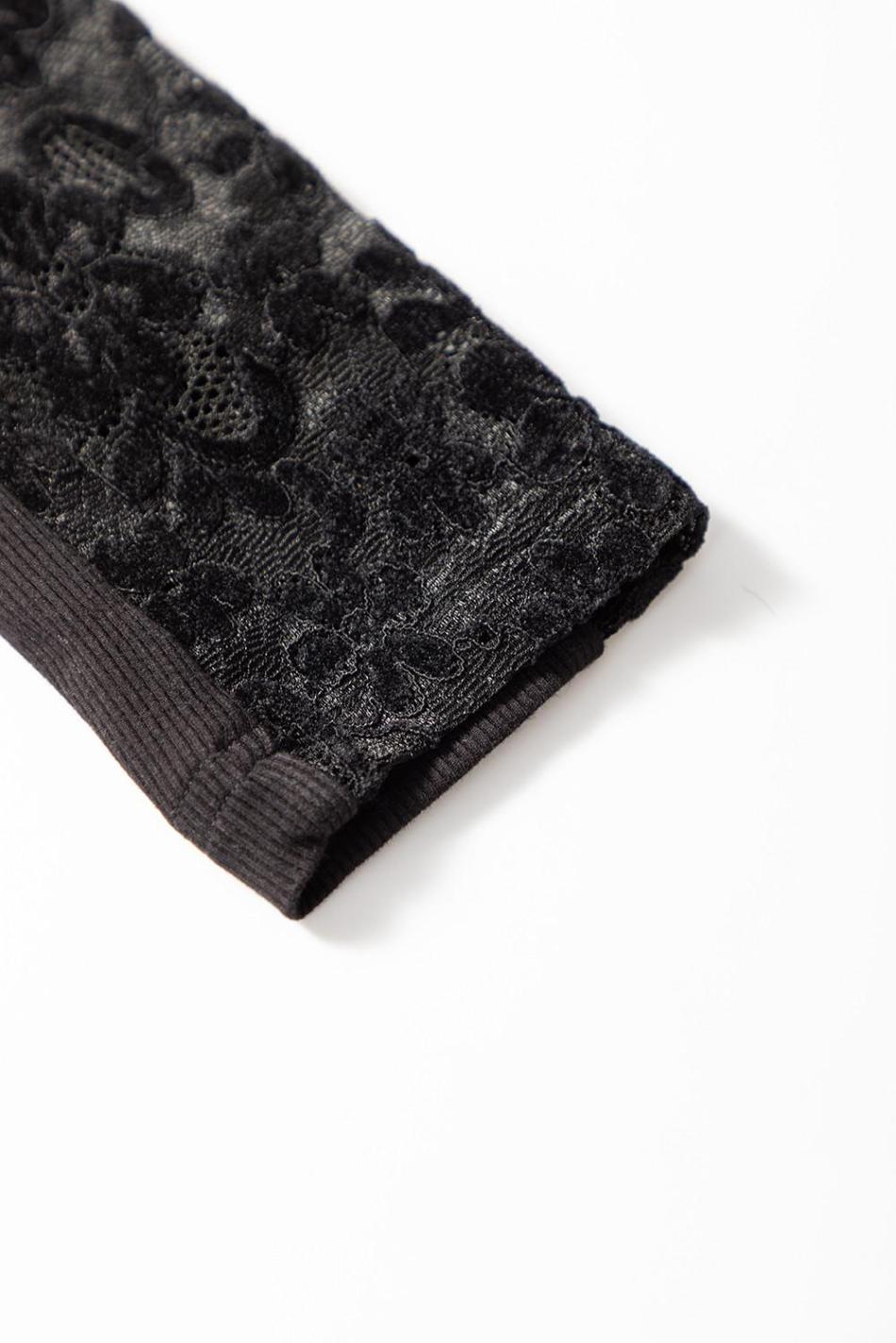 Black Floral Lace Patchwork Long Sleeve Slim Top | Women Long Sleeve Tops