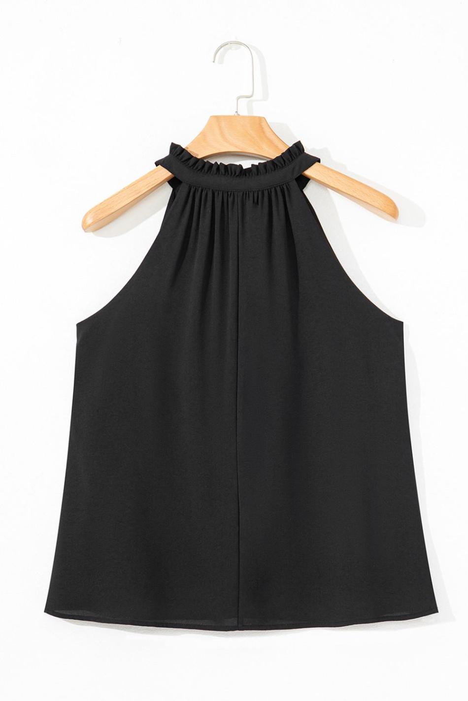Black Pinched V Neck Tie Loose Sleeveless Top | Women Sleeveless Tops