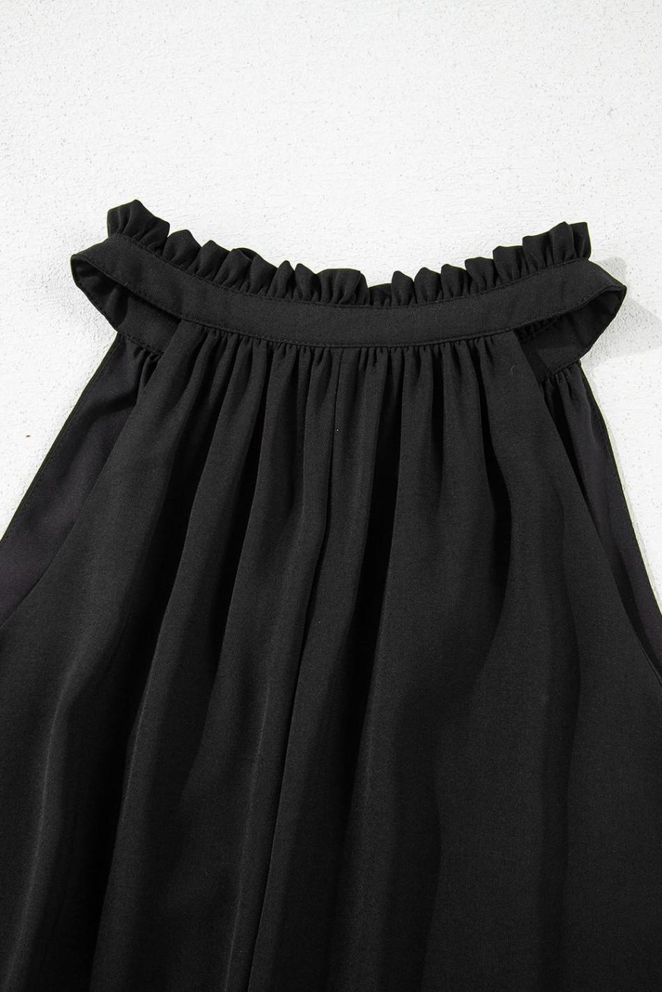 Black Pinched V Neck Tie Loose Sleeveless Top | Women Sleeveless Tops