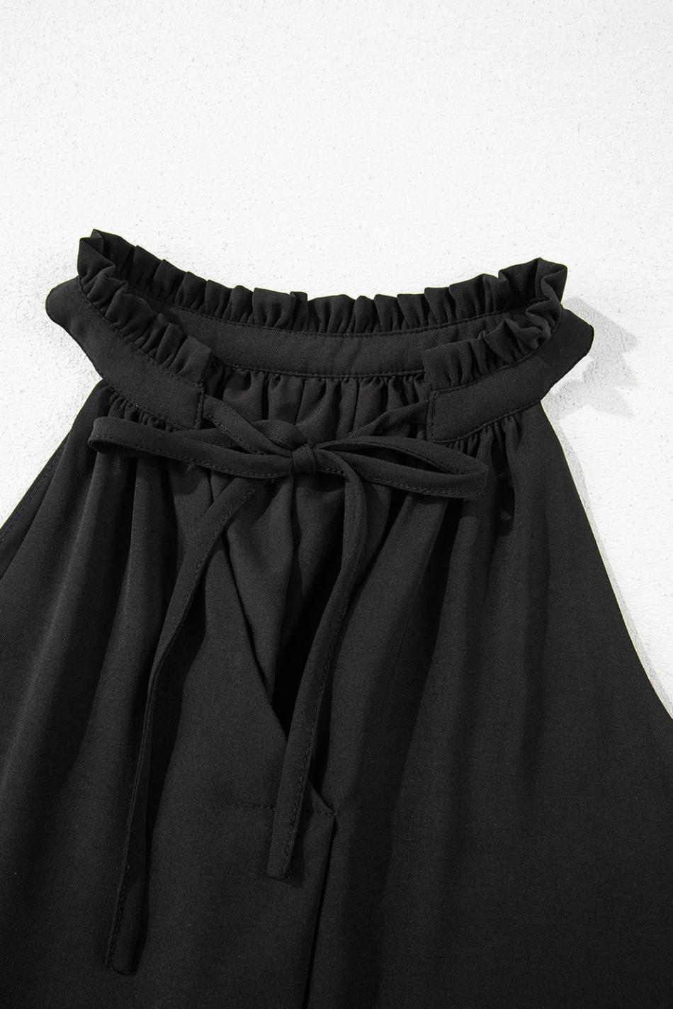 Black Pinched V Neck Tie Loose Sleeveless Top | Women Sleeveless Tops