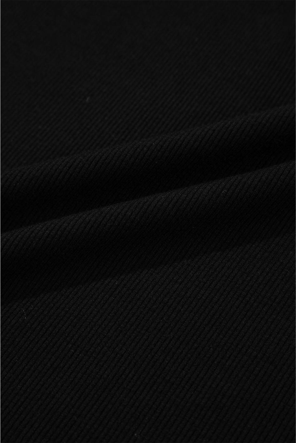 Black Ribbed Patchwork Puff Sleeve Henley Slim Fit Top | Women Knit Tops