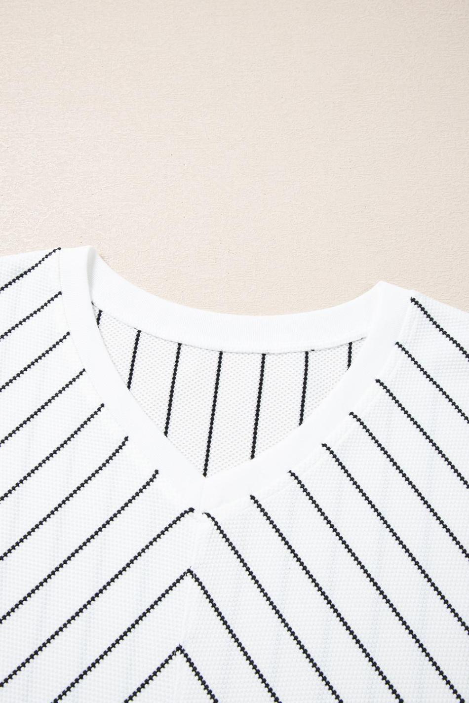 Black Stripe V Neck Long Sleeve Waffle Knit Top | Women Long Sleeve Tops