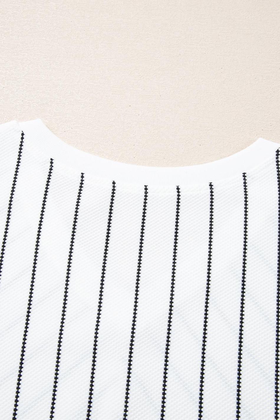 Black Stripe V Neck Long Sleeve Waffle Knit Top | Women Long Sleeve Tops