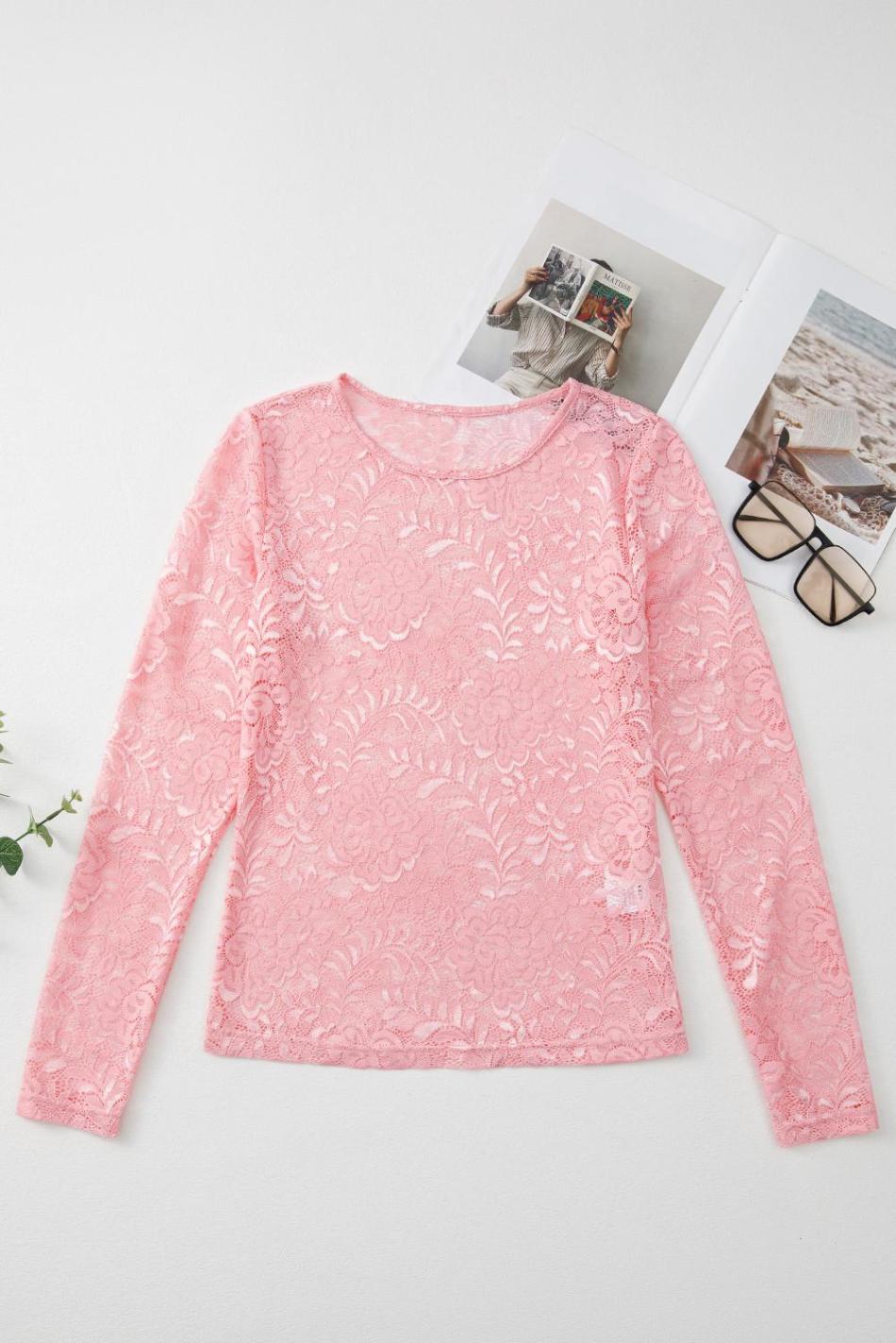 Blossom Floral Lace Sheer Long Sleeve Top | Women Long Sleeve Tops