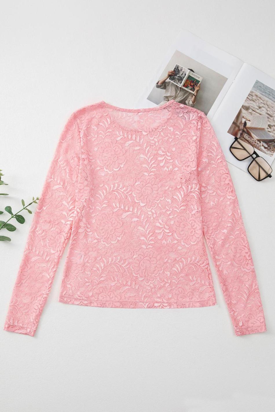 Blossom Floral Lace Sheer Long Sleeve Top | Women Long Sleeve Tops