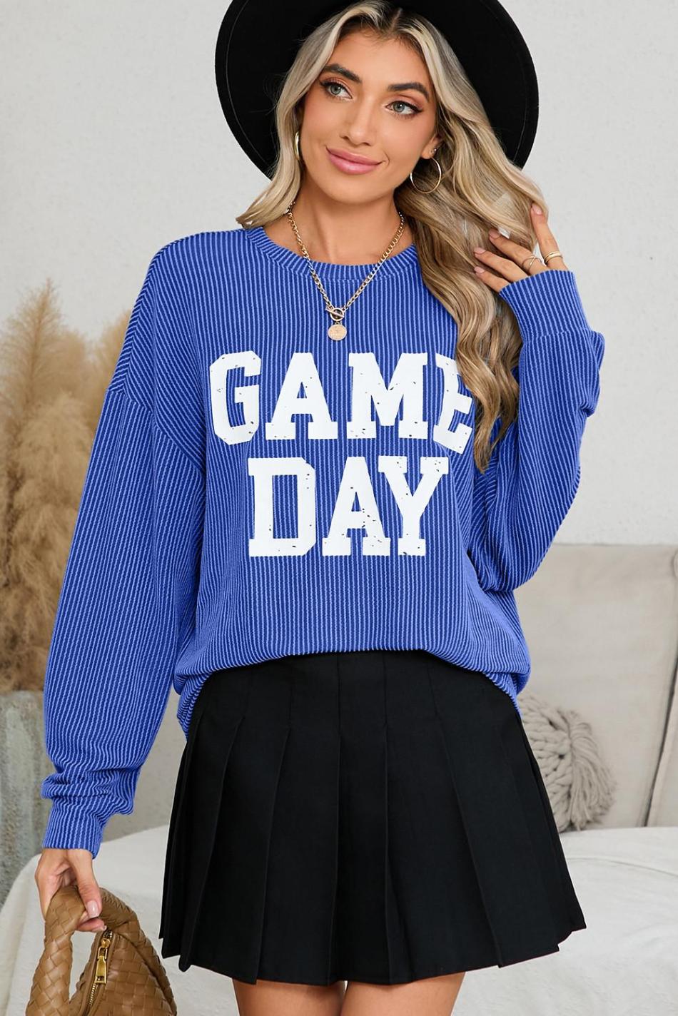Bluing Corded Game Day Graphic Long Sleeve Top | Women Long Sleeve Tops