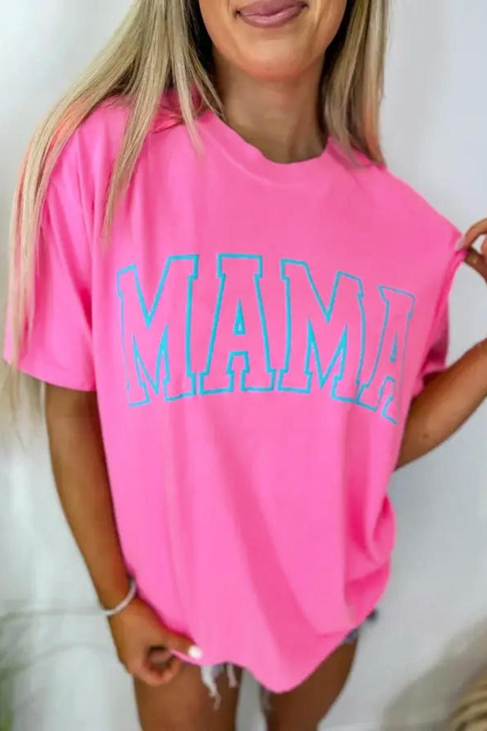 Bright Pink Mama Letter Graphic T Shirt | Women T Shirts