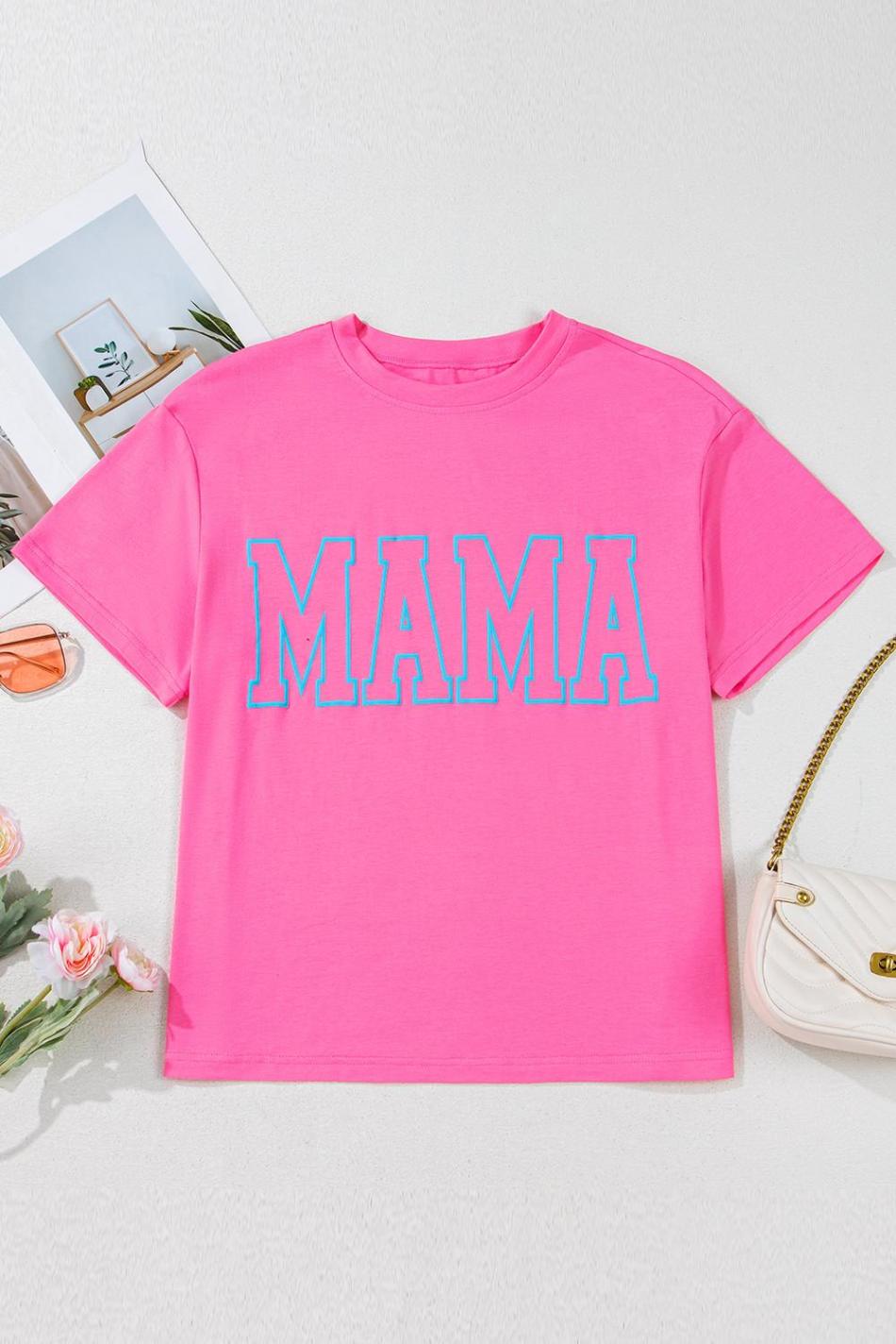 Bright Pink Mama Letter Graphic T Shirt | Women T Shirts