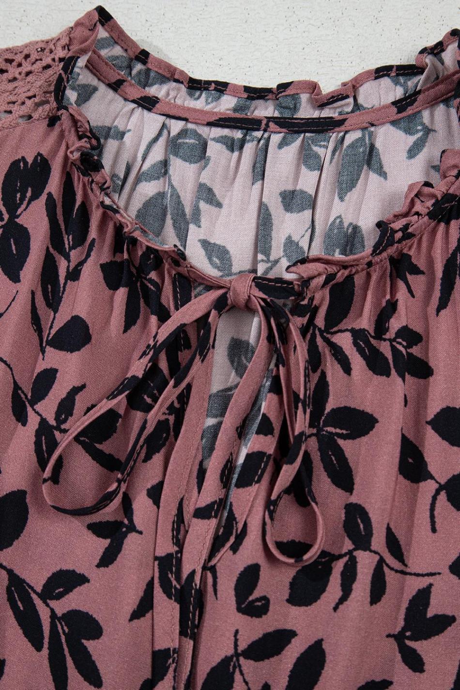 Brown Floral Print Tie Neck Sleeveless Top | Women Sleeveless Tops