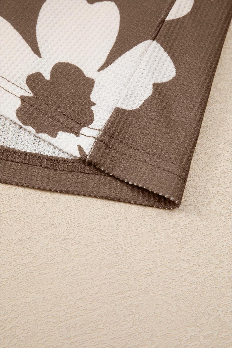 Brown Floral Ruffle Shoulder Square Neck Blouse | Women Sleeveless Tops