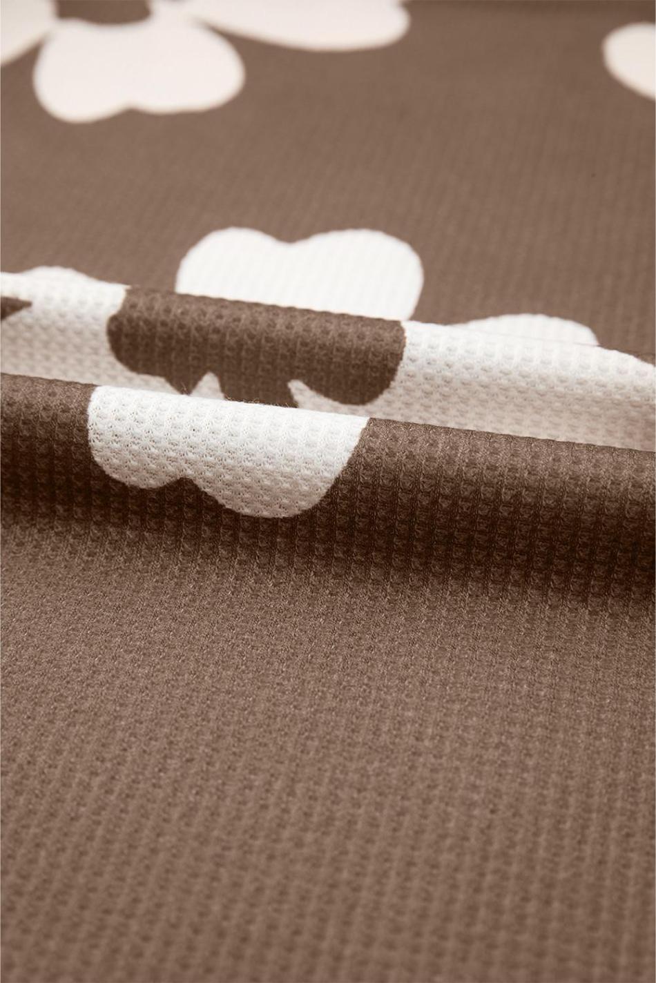 Brown Floral Ruffle Shoulder Square Neck Blouse | Women Sleeveless Tops