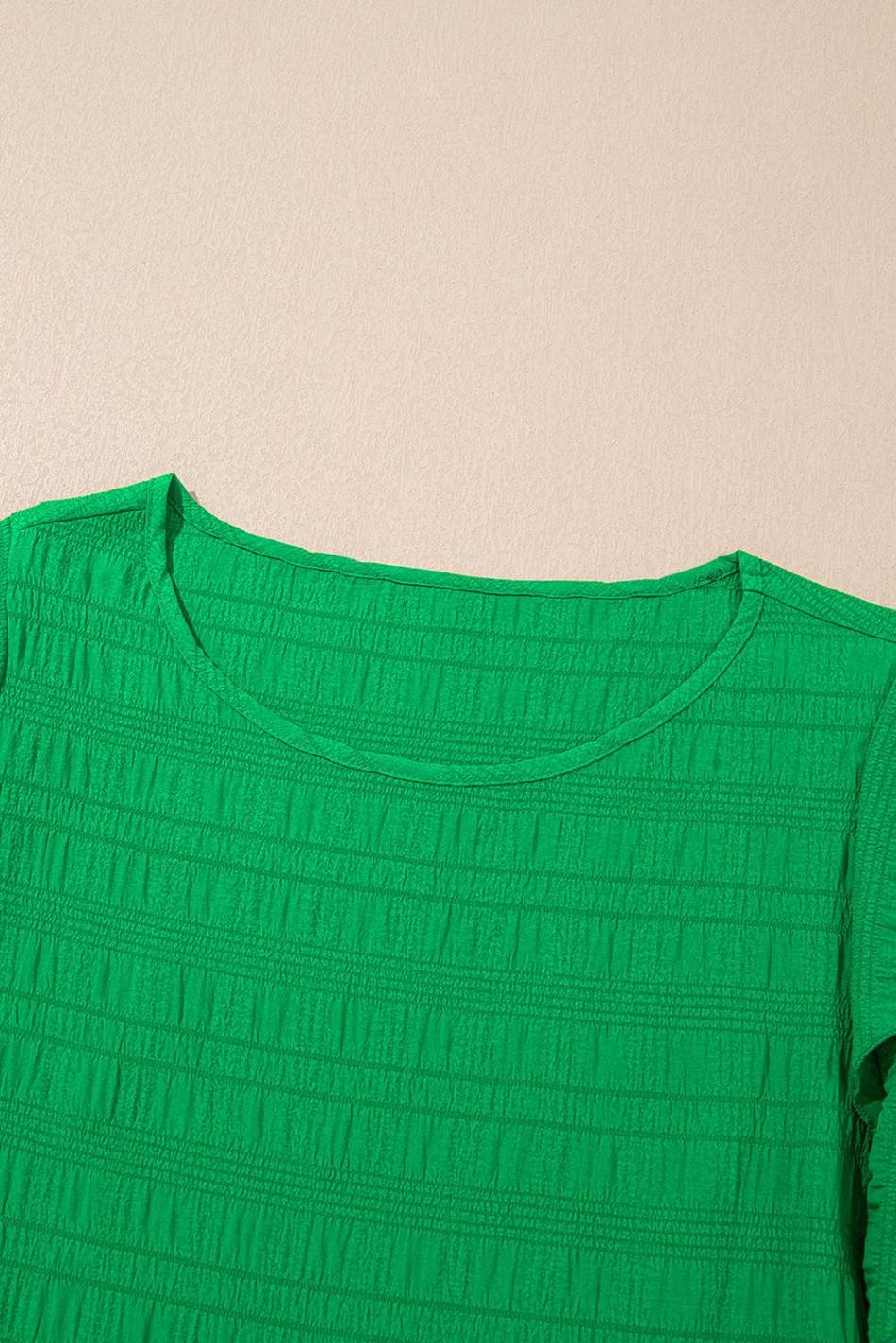 Dark Green Ruffle Sleeve Textured Smocked Blouse | Women Blouses