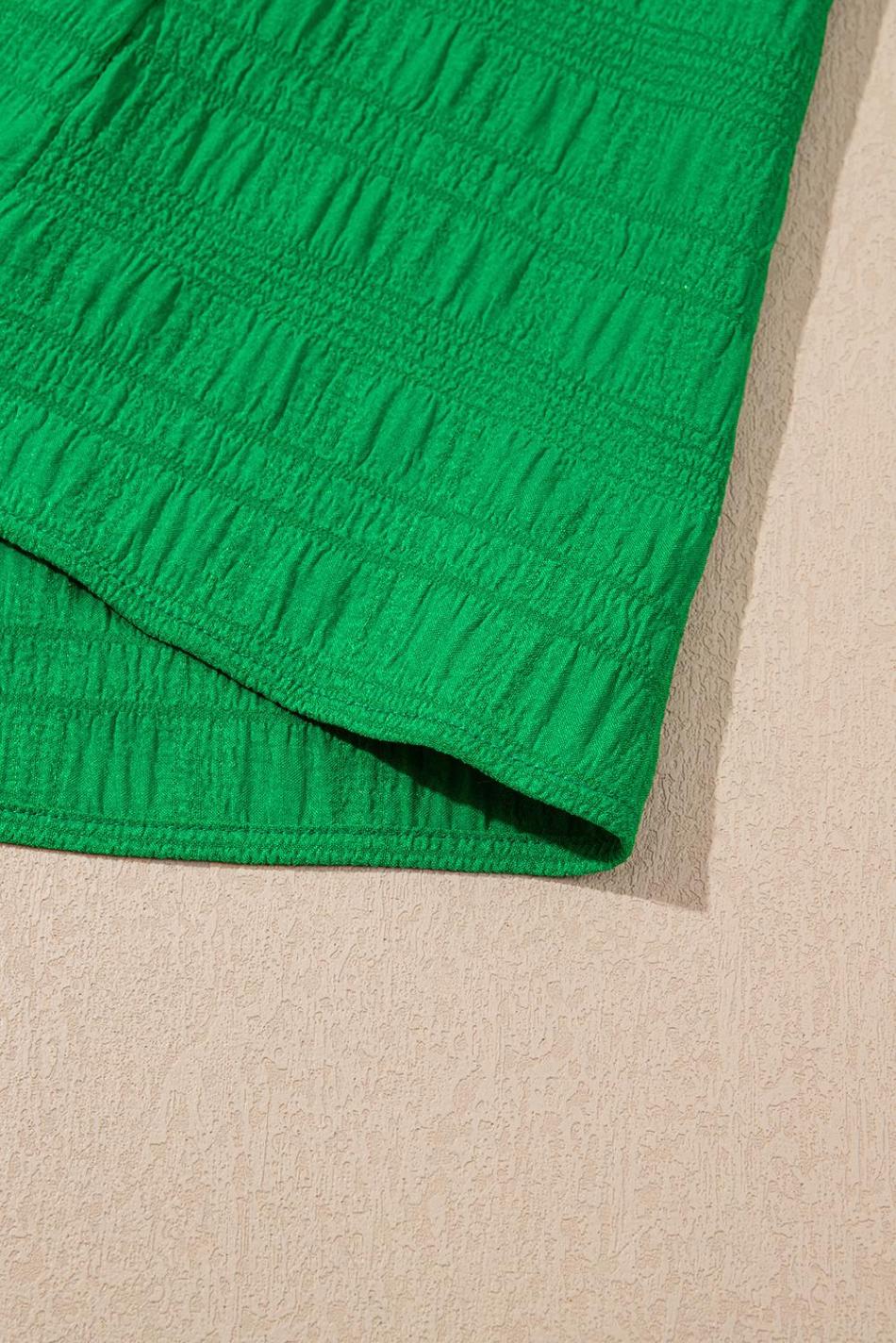 Dark Green Ruffle Sleeve Textured Smocked Blouse | Women Blouses