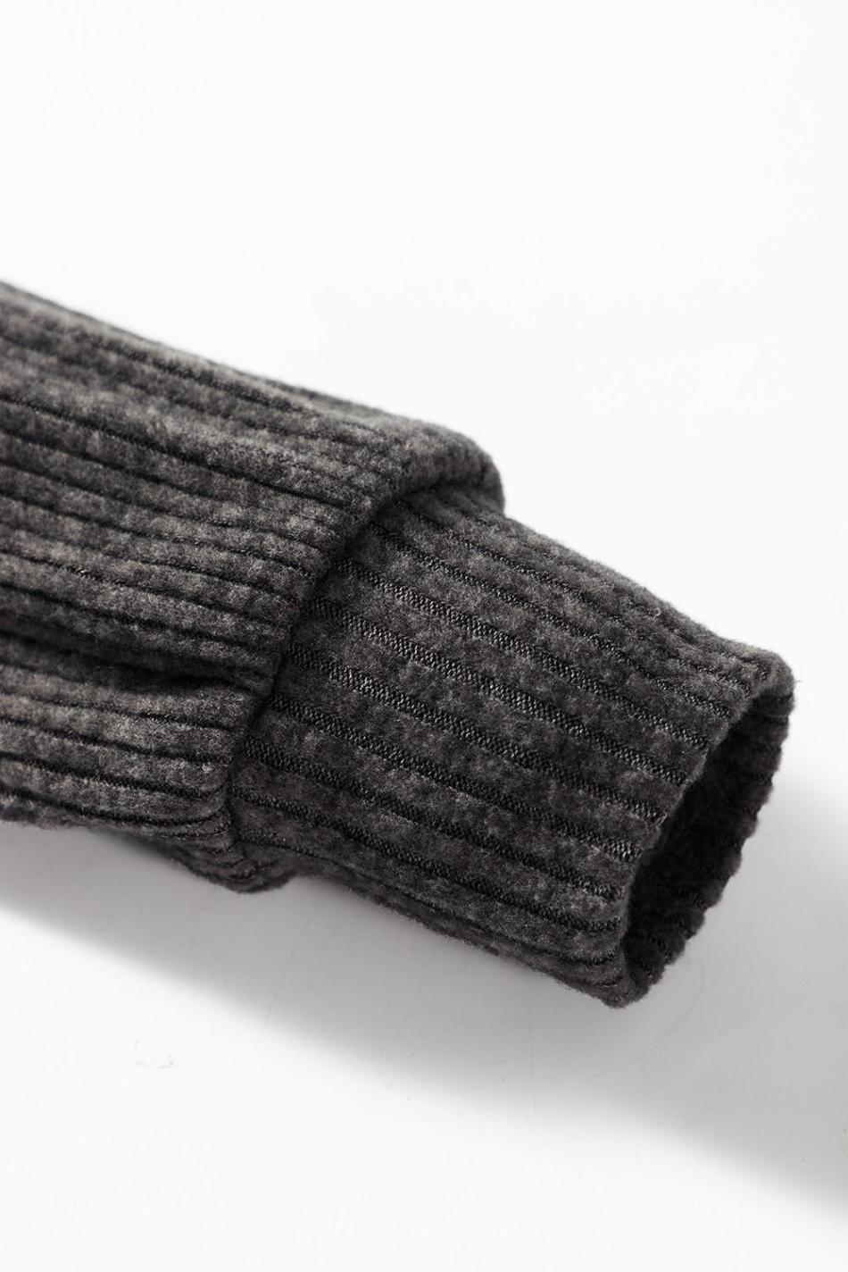 Dark Grey Ribbed Zip Front Drawstring Hoodie | Women Sweatshirts & Hoodies