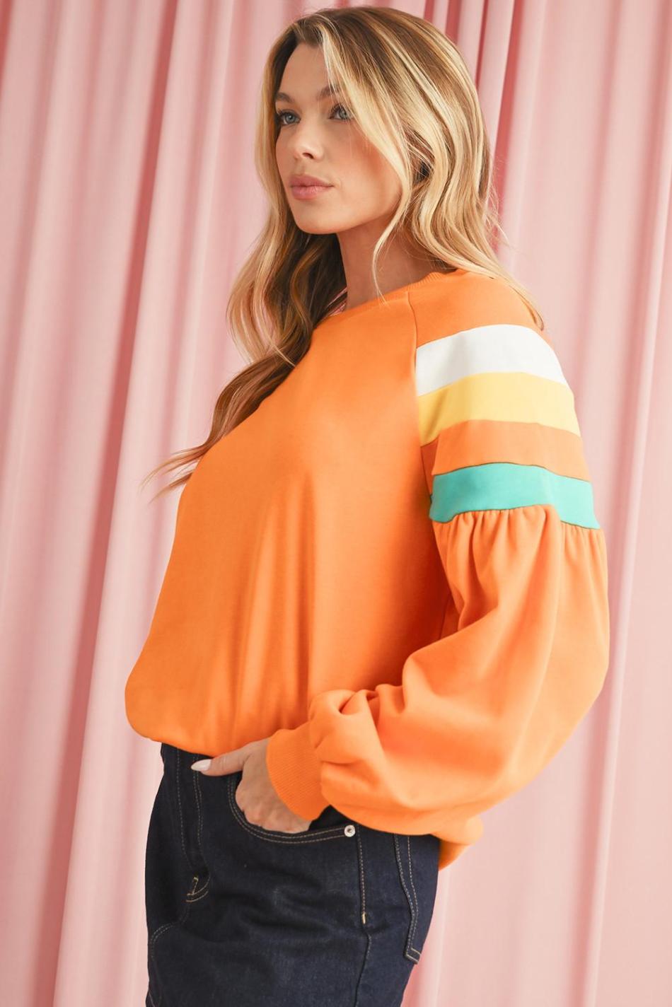 Flamingo Color Block Exposed Seam Raglan Sleeve Top | Women Long Sleeve Tops