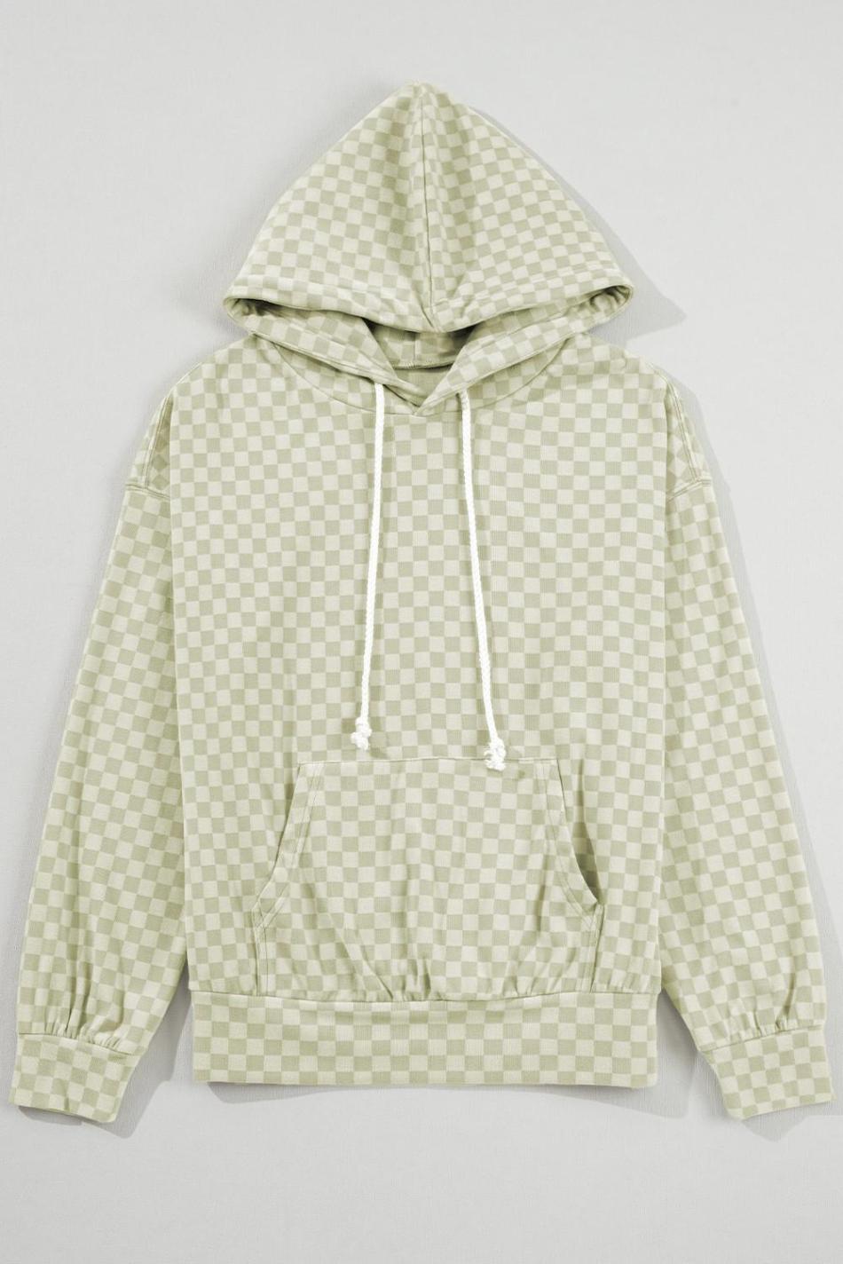 Green Checkered Kangaroo Pocket Hoodie | Women Sweatshirts & Hoodies