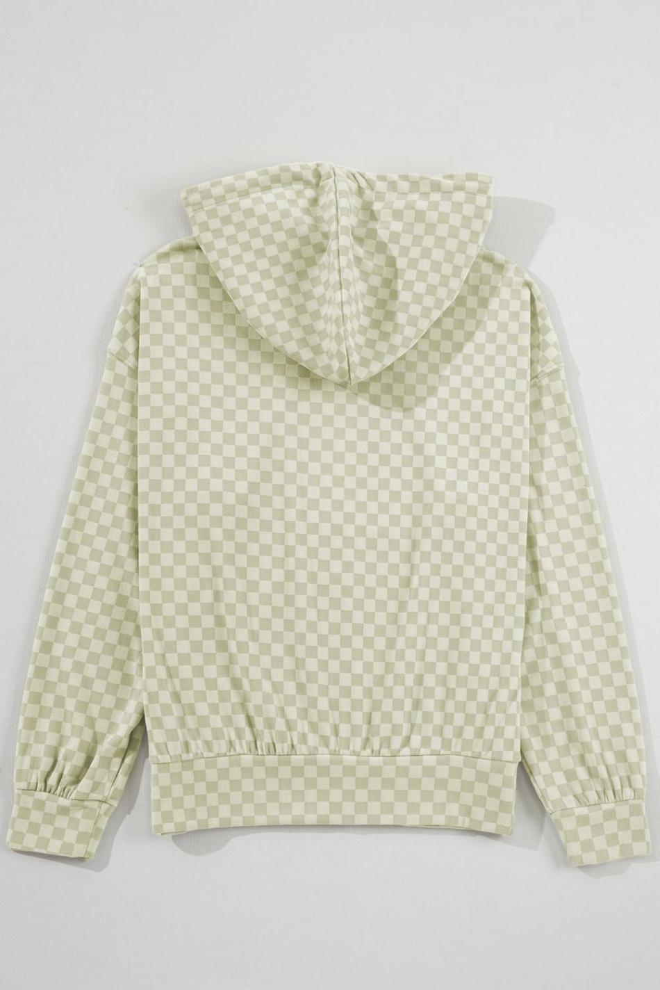 Green Checkered Kangaroo Pocket Hoodie | Women Sweatshirts & Hoodies