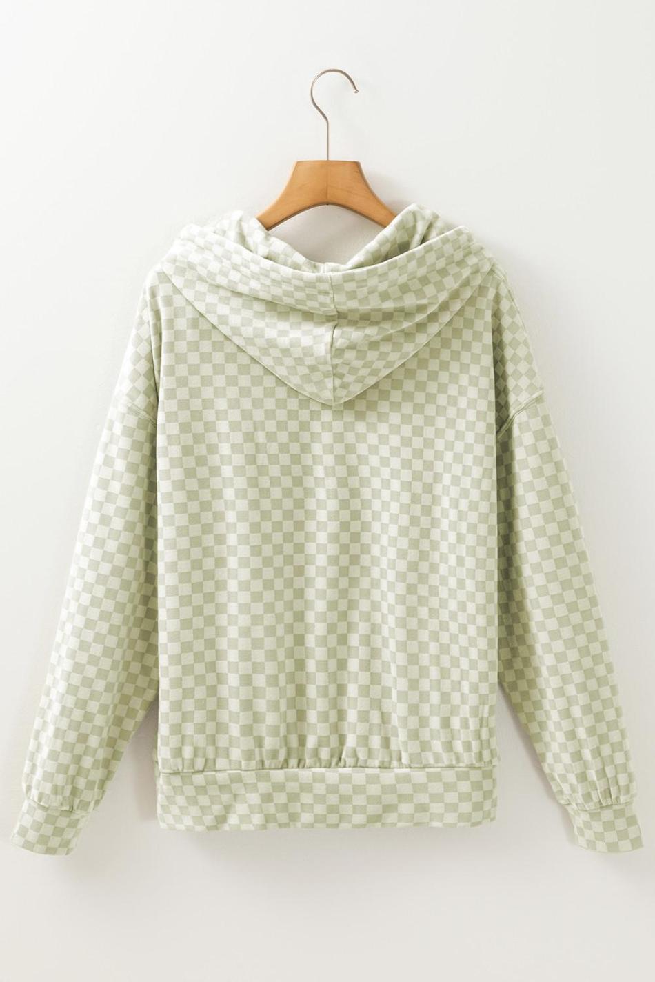 Green Checkered Kangaroo Pocket Hoodie | Women Sweatshirts & Hoodies