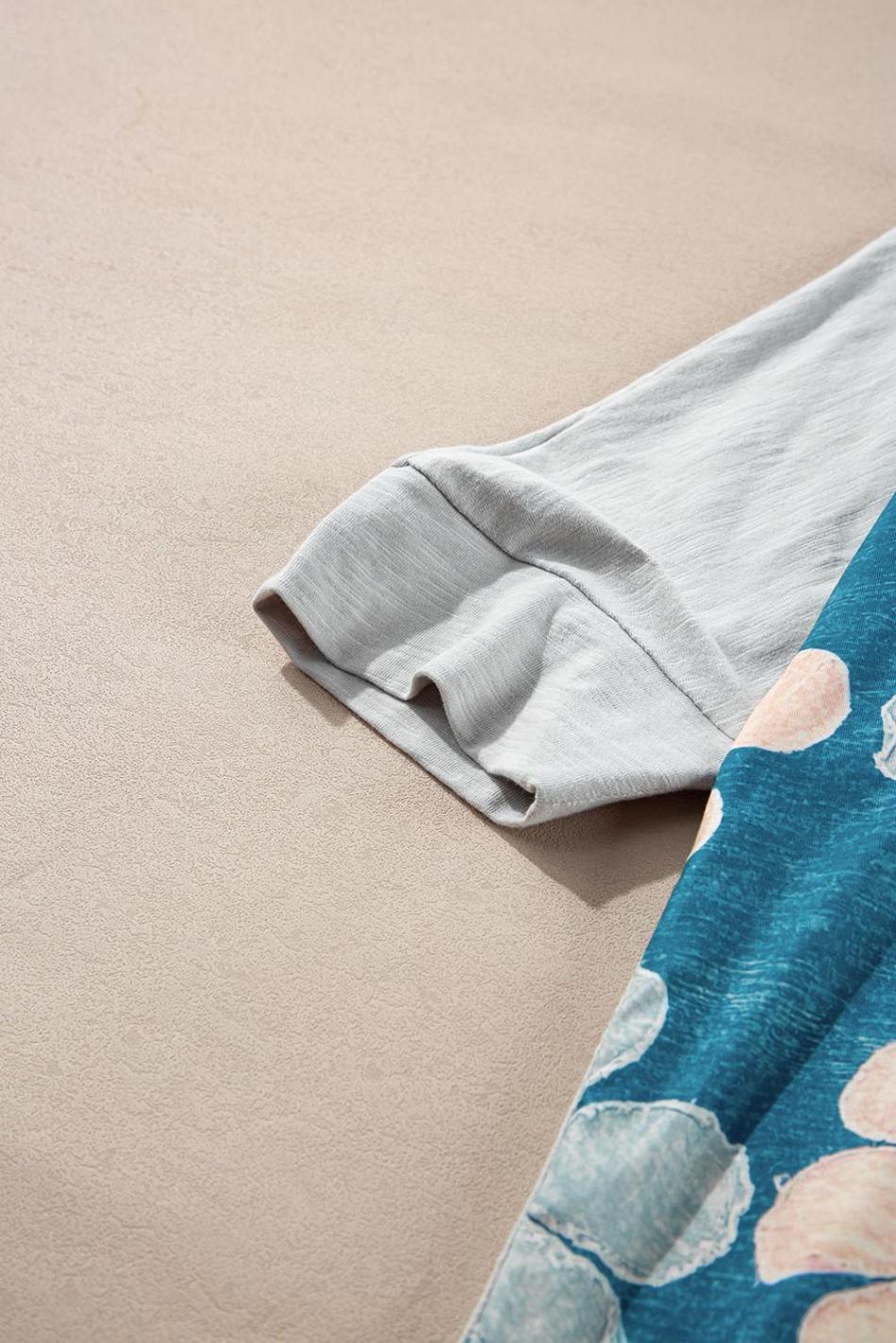 Green Patchwork 60S Floral V Neck Bracelet Sleeve Oversized Top | Women T Shirts