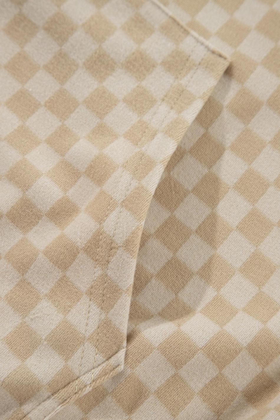 Khaki Checkered Kangaroo Pocket Hoodie | Women Sweatshirts & Hoodies