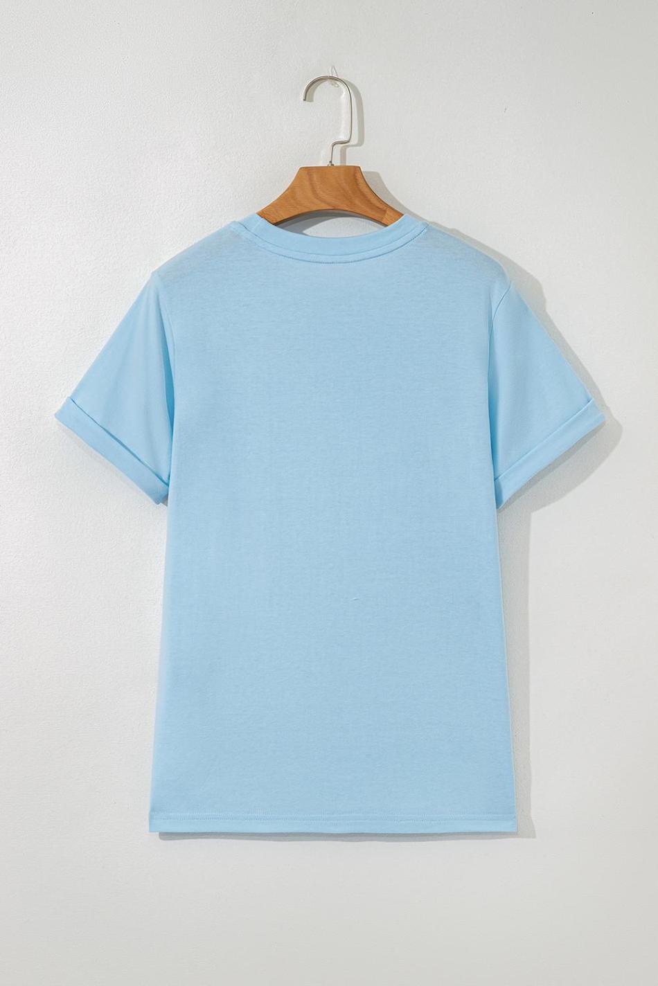 Light Blue Solid Color Basic Crew Neck Tee | Women T Shirts