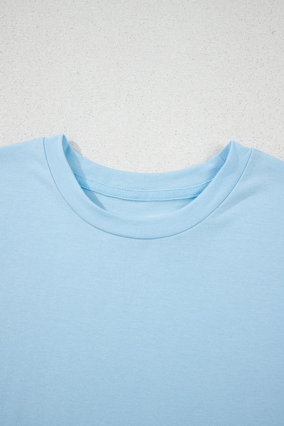 Light Blue Solid Color Basic Crew Neck Tee | Women T Shirts