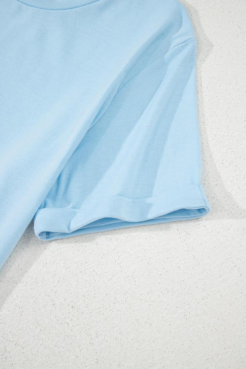 Light Blue Solid Color Basic Crew Neck Tee | Women T Shirts