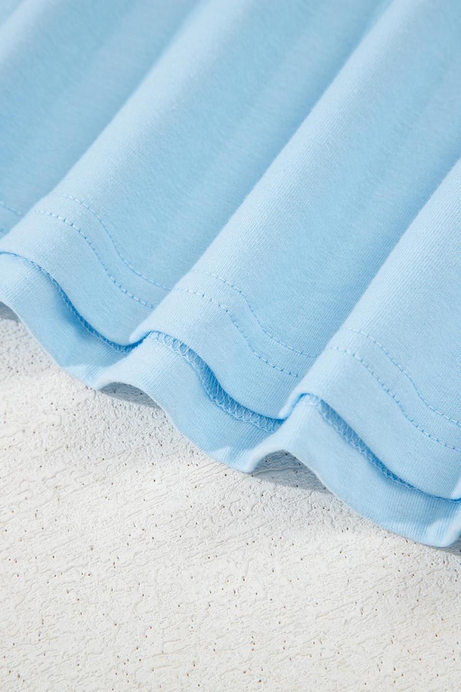 Light Blue Solid Color Basic Crew Neck Tee | Women T Shirts