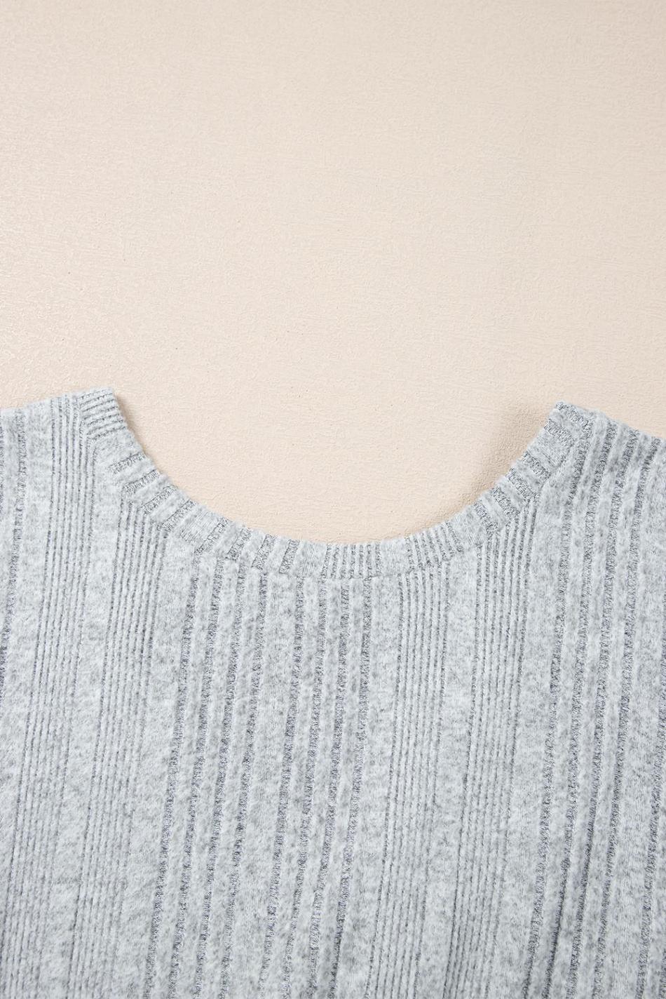 Light Grey Ribbed Backless Drop Sleeve Top | Women Long Sleeve Tops