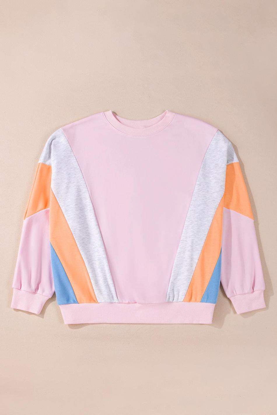 Light Pink Color Block Batwing Sleeve Loose Fit Sweatshirt | Women Sweatshirts & Hoodies