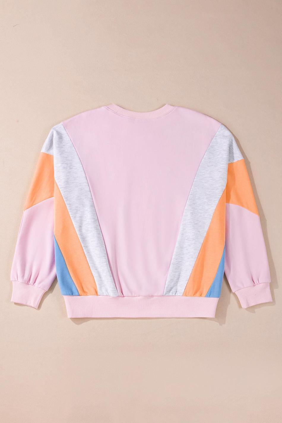 Light Pink Color Block Batwing Sleeve Loose Fit Sweatshirt | Women Sweatshirts & Hoodies