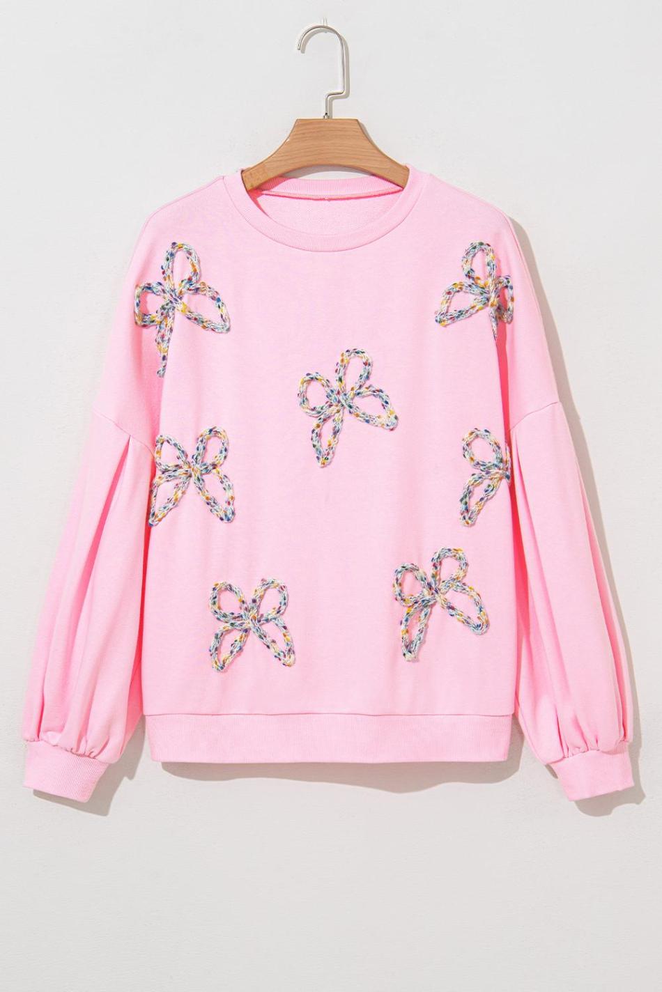 Light Pink Sweet Bow Lantern Sleeve Oversized Pullover Sweatshirt | Women Sweatshirts & Hoodies