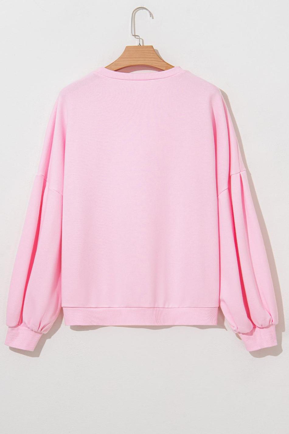 Light Pink Sweet Bow Lantern Sleeve Oversized Pullover Sweatshirt | Women Sweatshirts & Hoodies