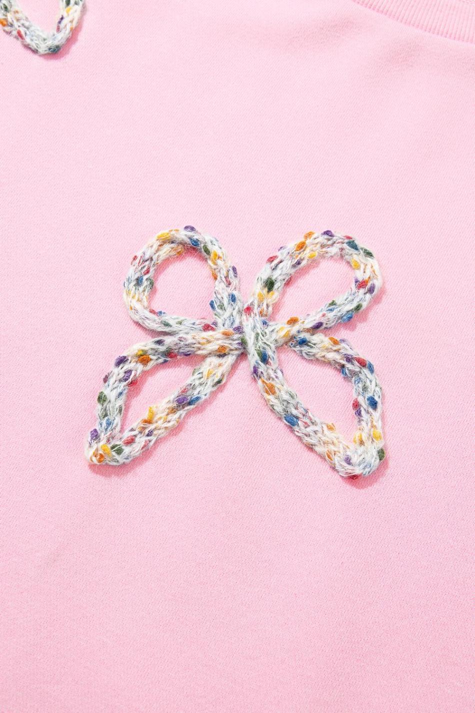 Light Pink Sweet Bow Lantern Sleeve Oversized Pullover Sweatshirt | Women Sweatshirts & Hoodies