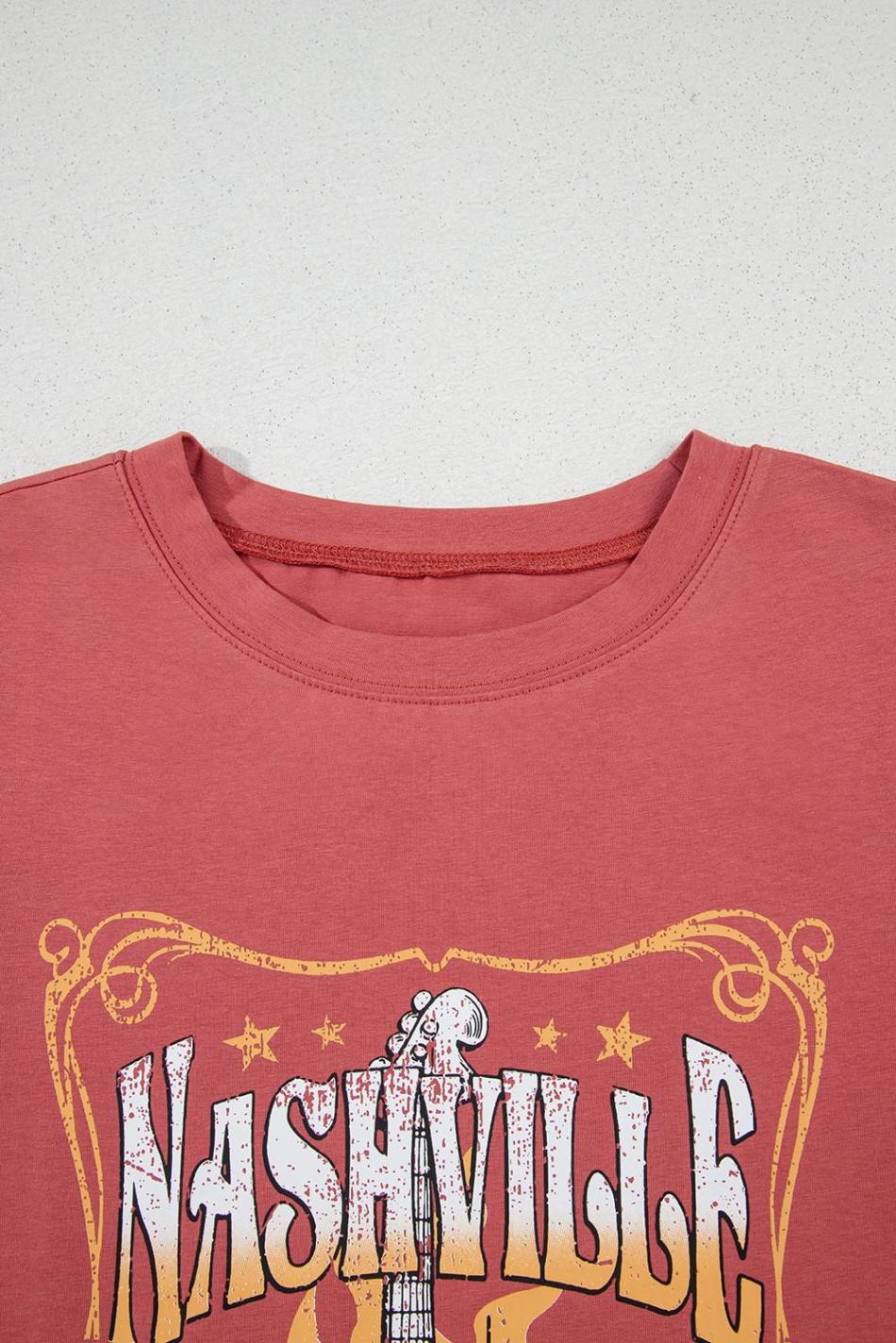Mineral Red Nashville Music City Graphic Retro Fashion Tee | Women T Shirts