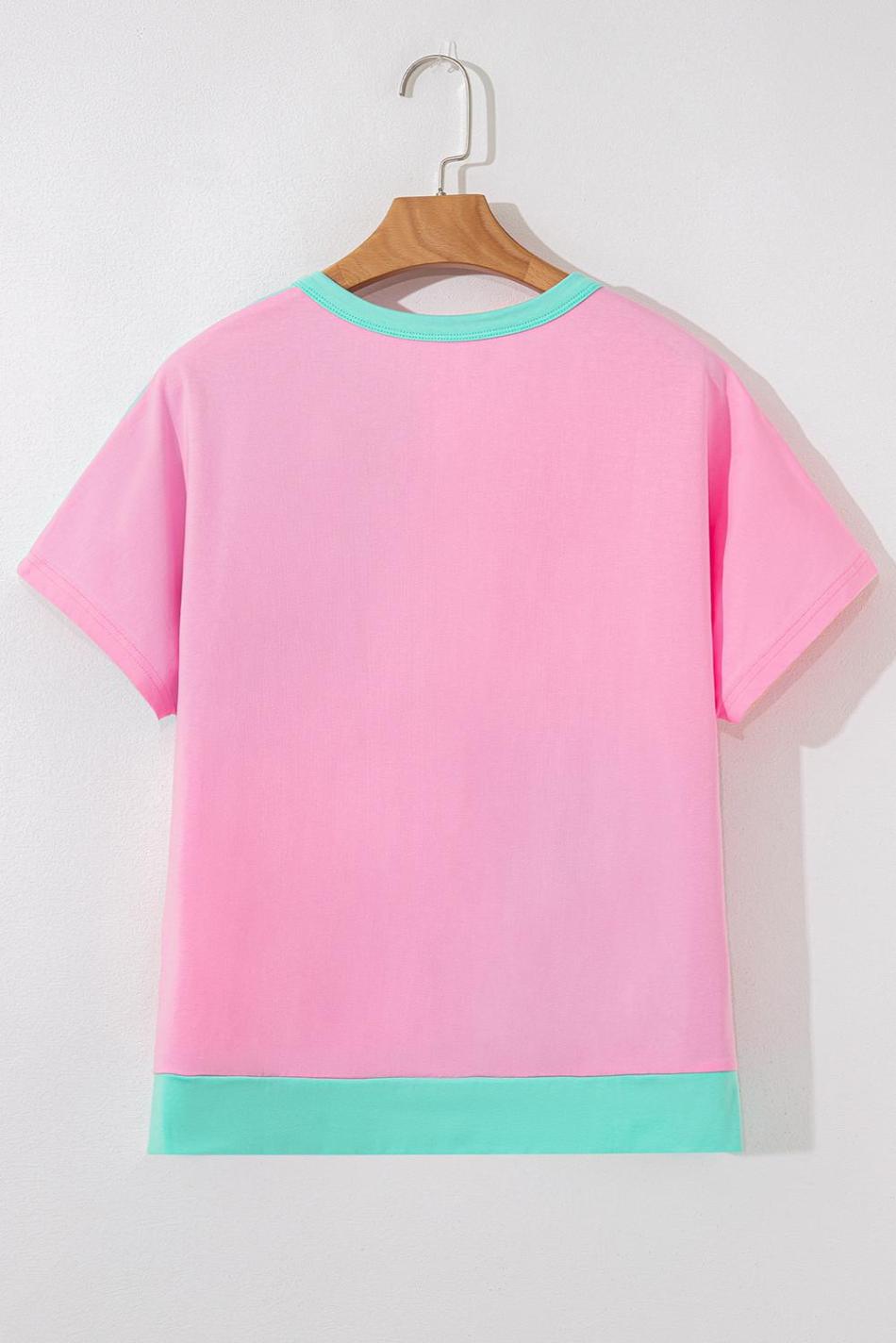Mint Green Colorblock Half Buttons Henley T Shirt | Women T Shirts