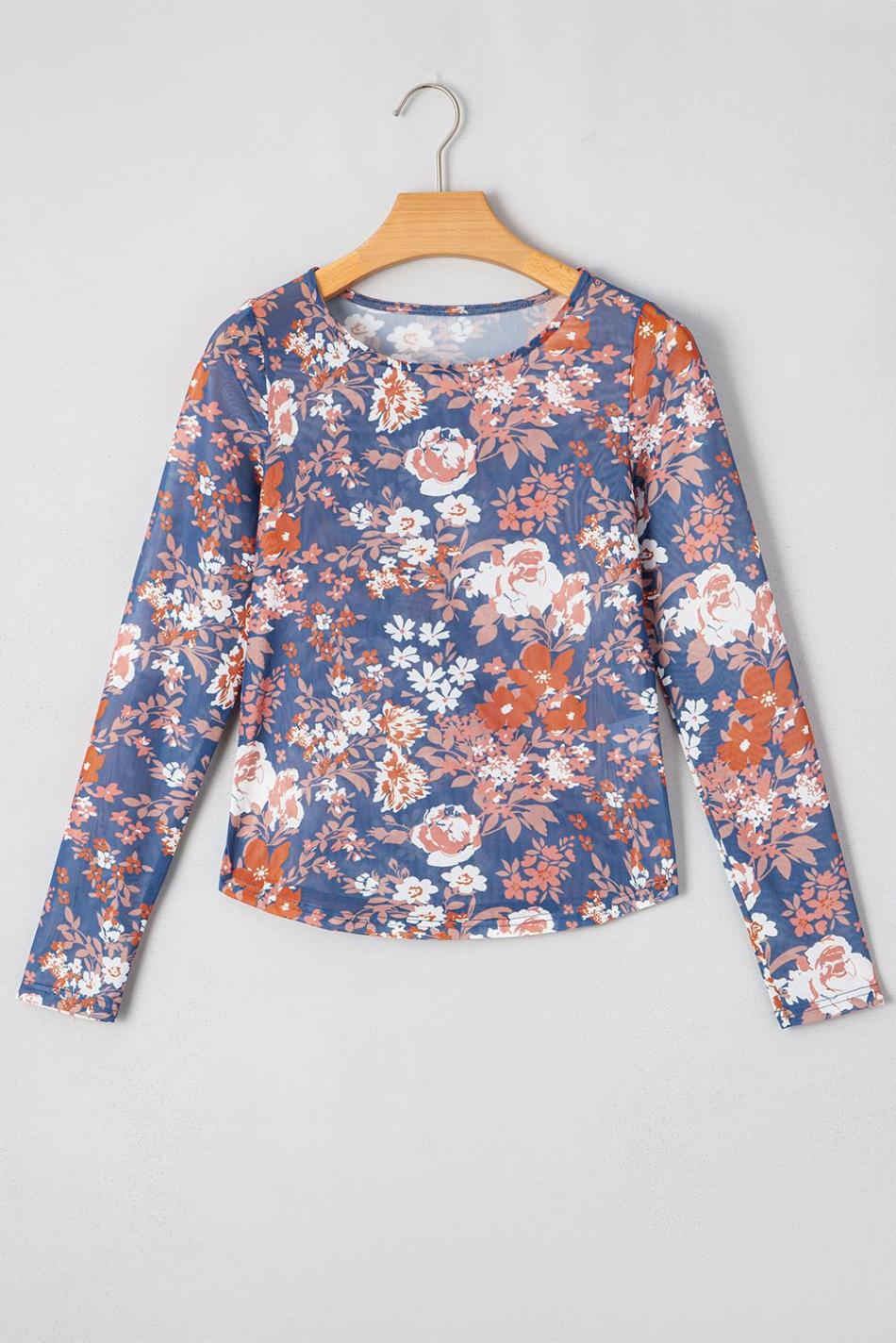 Orchid Petal Allover Floral Print Mesh Long Sleeve Top | Women Long Sleeve Tops