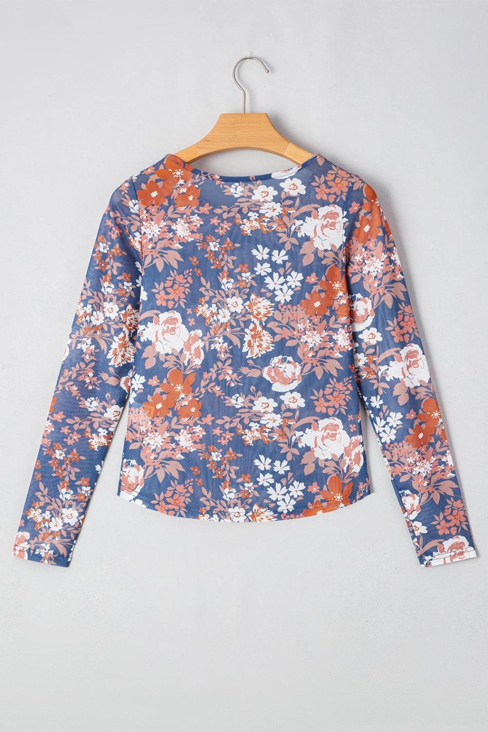 Orchid Petal Allover Floral Print Mesh Long Sleeve Top | Women Long Sleeve Tops