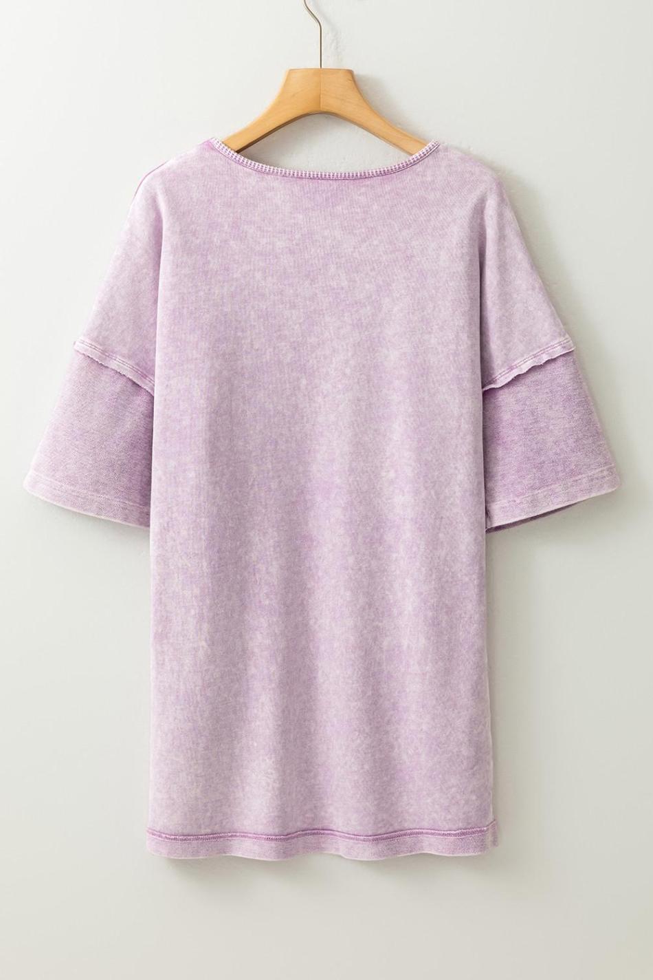 Orchid Petal Mineral Wash Exposed Seam Drop Shoulder Oversized Tee | Women T Shirts