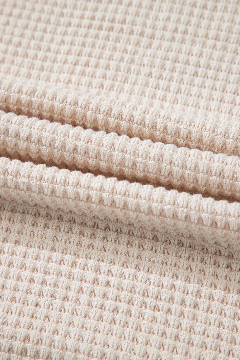 Pale Khaki Solid Color Waffle Seamed Short Sleeve Top | Women T Shirts