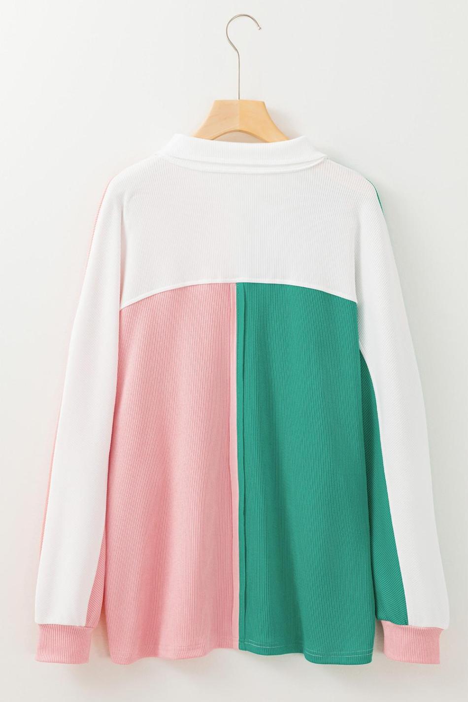 Pink Colorblock Patchwork Ribbed Oversized Sweatshirt | Women Sweatshirts & Hoodies