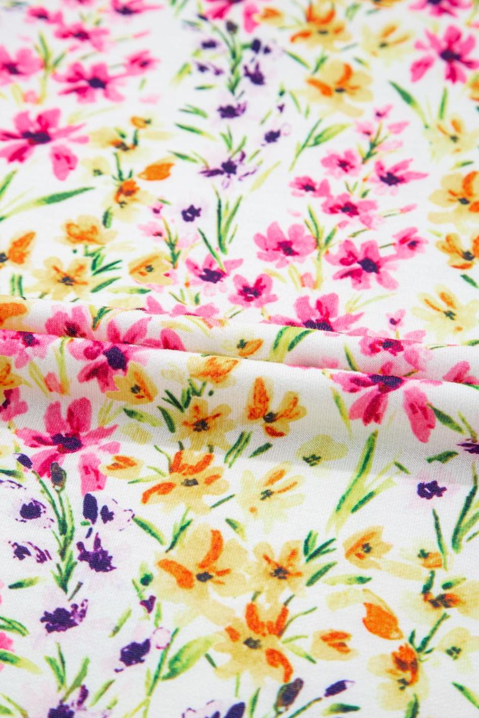 Pink Floral Puff Short Sleeve Crewneck Blouse | Women Blouses