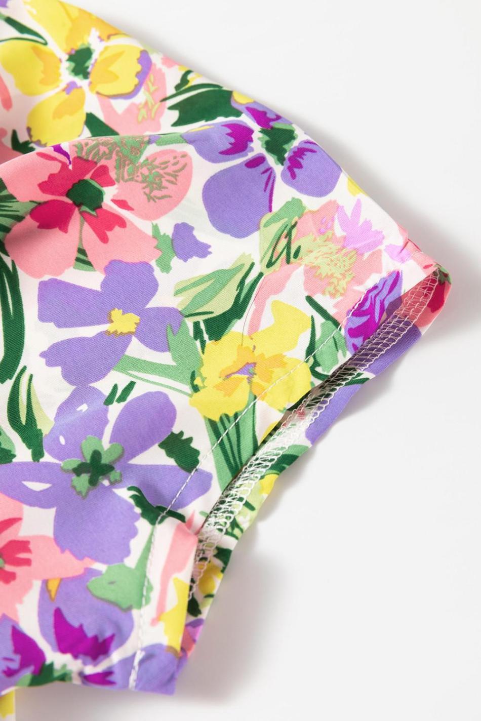 Purple Floral Print Short Sleeve Blouse | Women Blouses