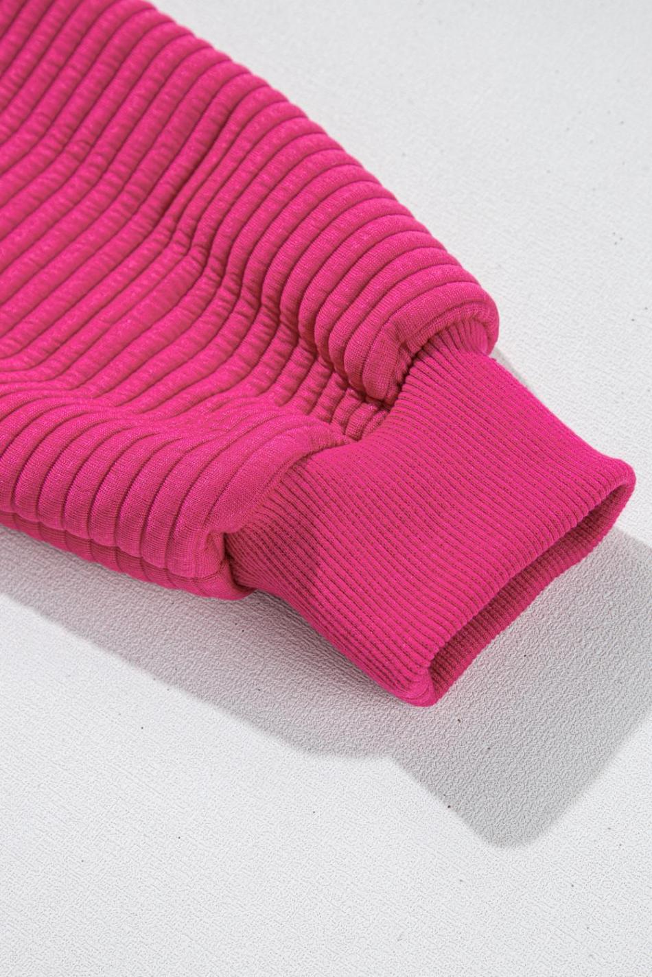 Rose Red Kangaroo Pocket Plain Textured Hoodie | Women Sweatshirts & Hoodies