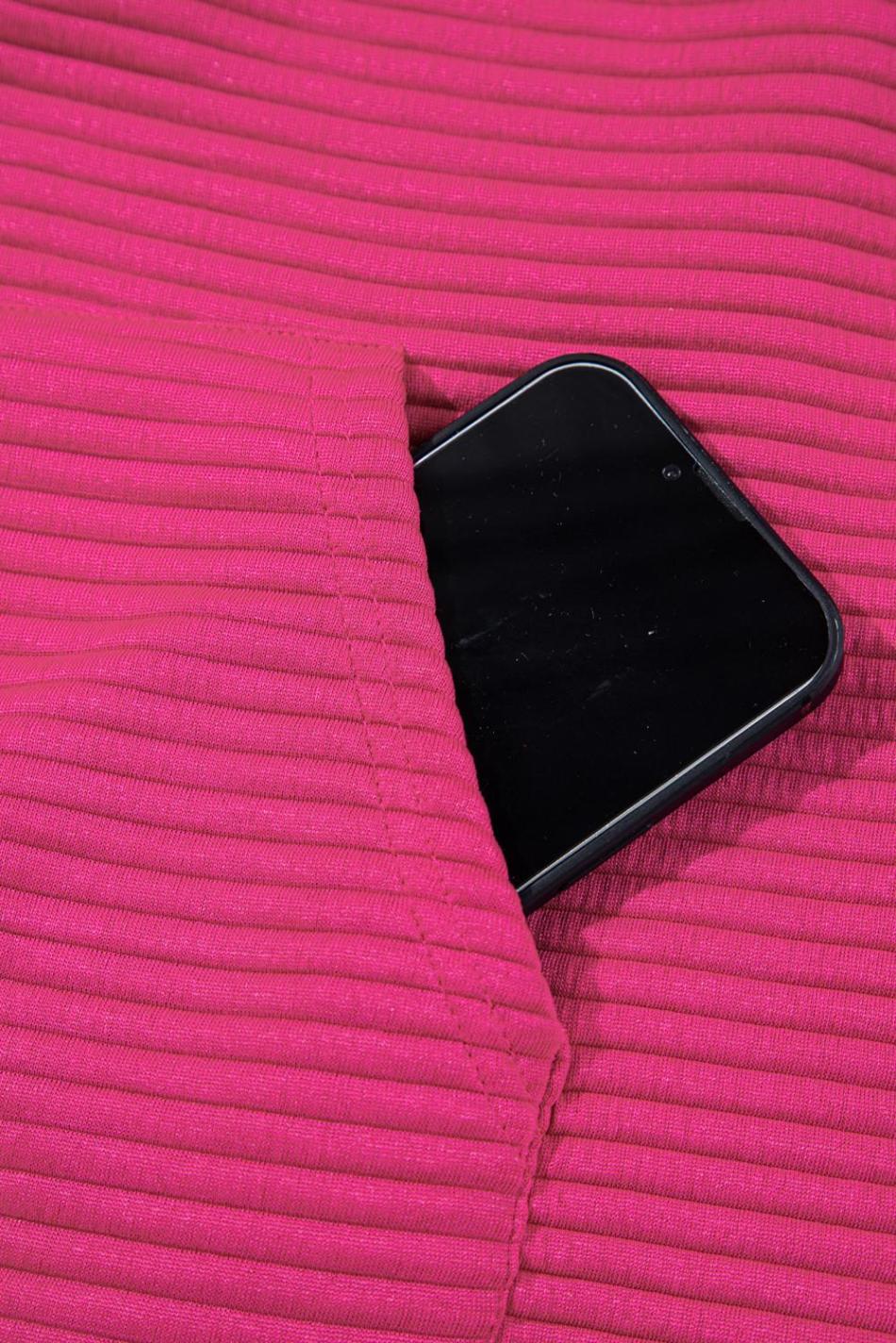 Rose Red Kangaroo Pocket Plain Textured Hoodie | Women Sweatshirts & Hoodies