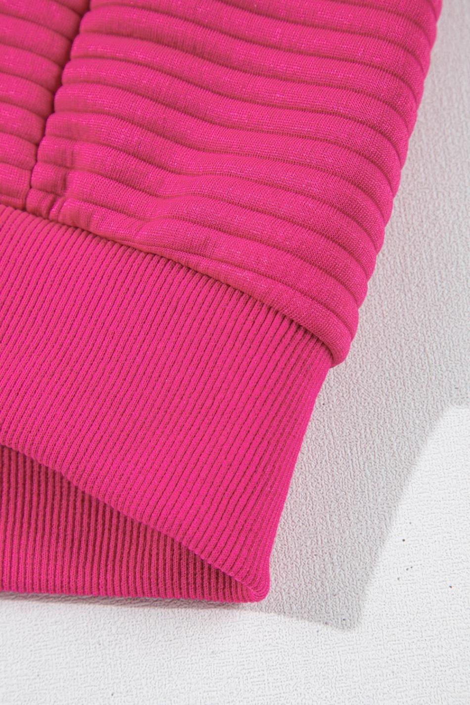 Rose Red Kangaroo Pocket Plain Textured Hoodie | Women Sweatshirts & Hoodies