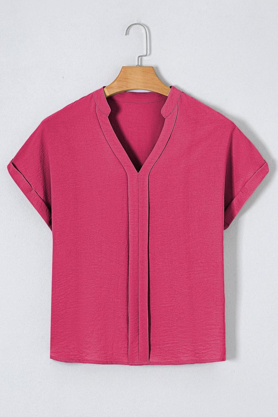 Rose Red Notched Neck Batwing Sleeve Blouse | Women Blouses