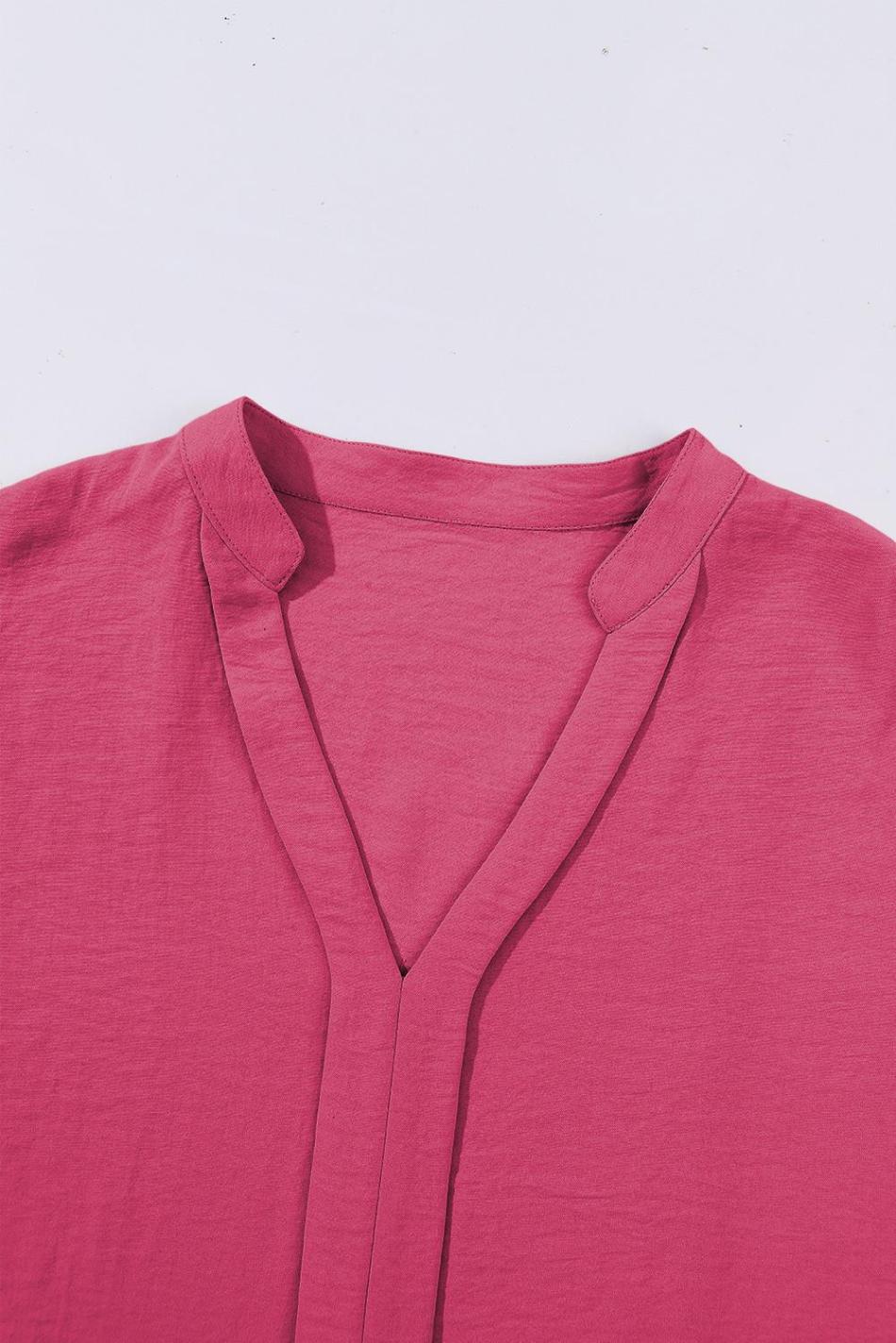 Rose Red Notched Neck Batwing Sleeve Blouse | Women Blouses