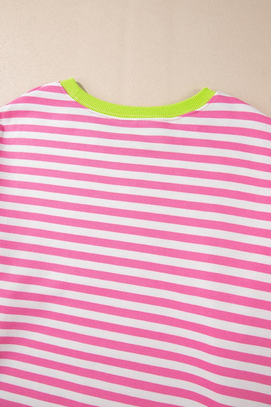 Rose Red Striped Contrast Trim Drop Shoulder Sweatshirt | Women Sweatshirts & Hoodies