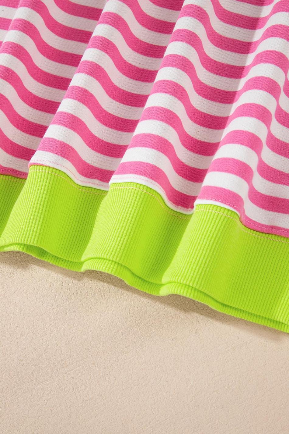 Rose Red Striped Contrast Trim Drop Shoulder Sweatshirt | Women Sweatshirts & Hoodies